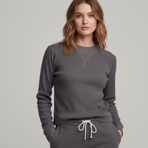 Mate The Label Long Sleeve Thermal Tee Shirt Organic Cotton Grey Size Small